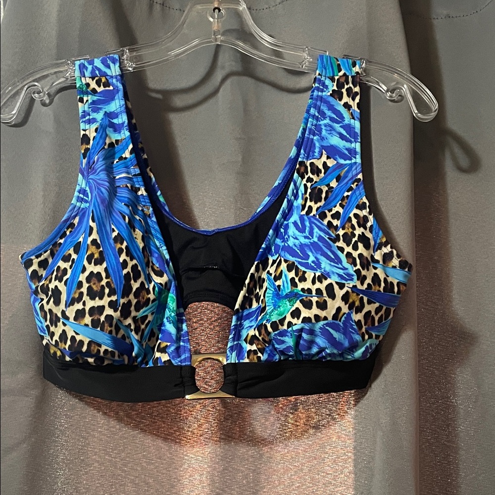 VENUS Blue and Black Leopard Print Bikini Top